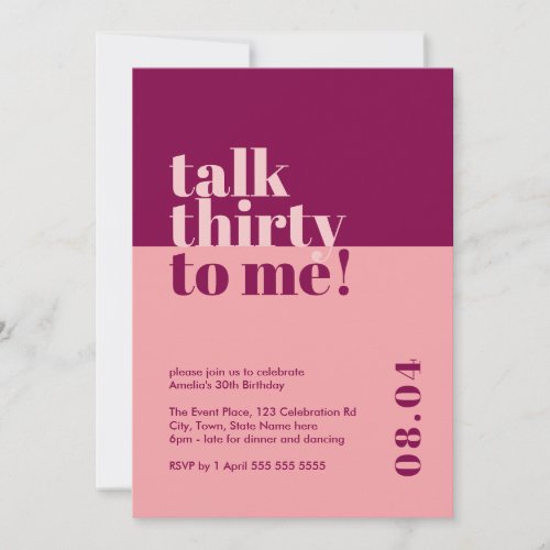 Talk Thirty to me Berry  Pink 30th Birthday Invitation