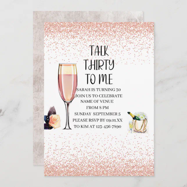 Talk Thirty To Me, Birthday, Champagne, Pink Invitation | Zazzle