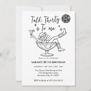 Talk Thirty To Me Birthday retro girl Party Invitation