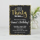 Talk Thirty to me black gold glitter 30th Birthday Invitation (Standing Front)