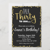 Talk Thirty to me black gold glitter 30th Birthday Invitation (Front)