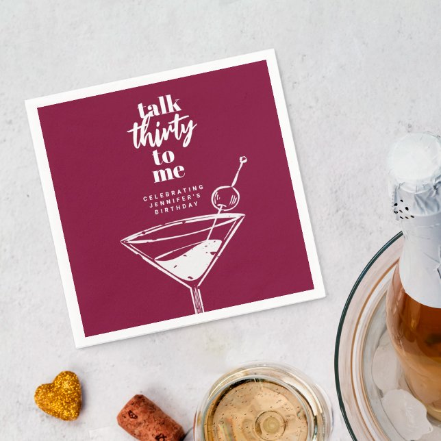 Talk Thirty To Me Burgundy 30th Birthday Cocktail  Napkins (Creator Uploaded)
