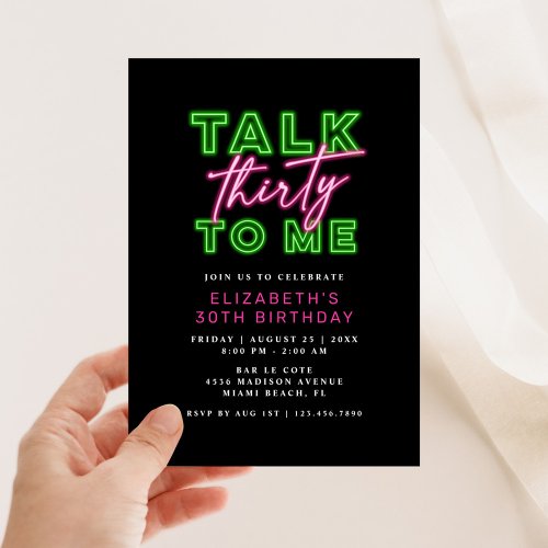 Talk Thirty To Me Dirty 30 Neon Green  Pink Bday Invitation