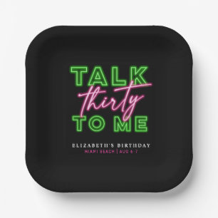 Talk Thirty To Me Dirty 30 Neon Green & Pink Paper Plates