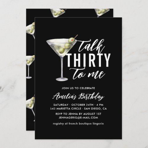 Talk Thirty To Me Dirty Martini 30th Birthday Invitation