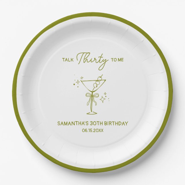 "Talk Thirty To Me" Dirty Martini 30th Birthday Paper Plates (Front)
