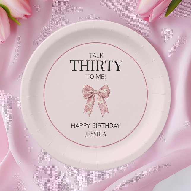 Talk Thirty to Me Elegant Pink Bow 30th Birthday Paper Plates (Talk Thirty to Me Elegant Pink Bow 30th Birthday Paper Plates)