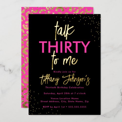 Talk Thirty To Me Leopard Pink Gold 30th Birthday  Foil Invitation