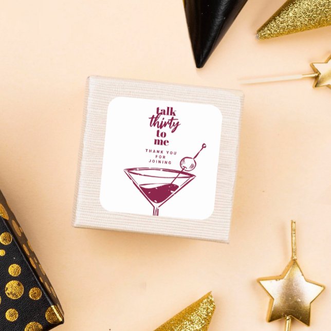 Talk Thirty To Me Martini 30th Birthday Party Square Sticker (Creator Uploaded)