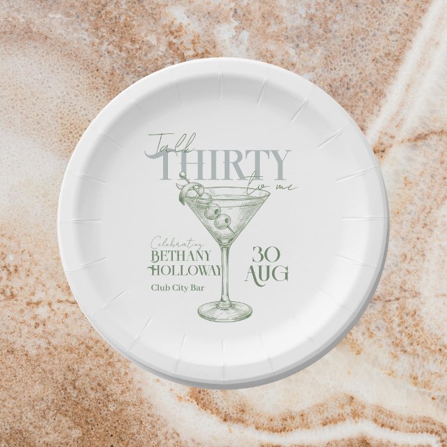Talk Thirty To Me Martini Cocktail 30th Birthday Paper Plates (Celebrate the big 3-0 with this stylish Talk Thirty To Me Martini Cocktail 30th Birthday Plates! )
