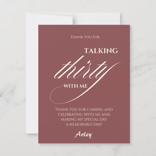 Talk thirty to me Minimalist 30th Birthday Party Thank You Card (Front)