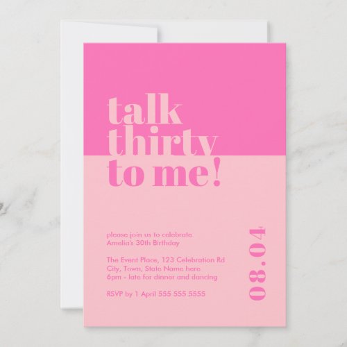Talk Thirty to me Pink 30th Birthday Invitation