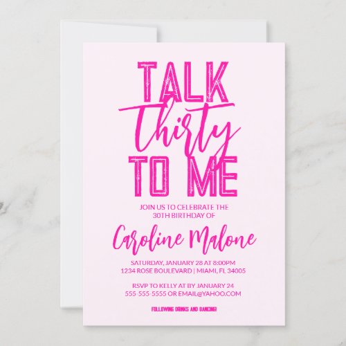Talk Thirty To Me Pink Birthday Invitation 