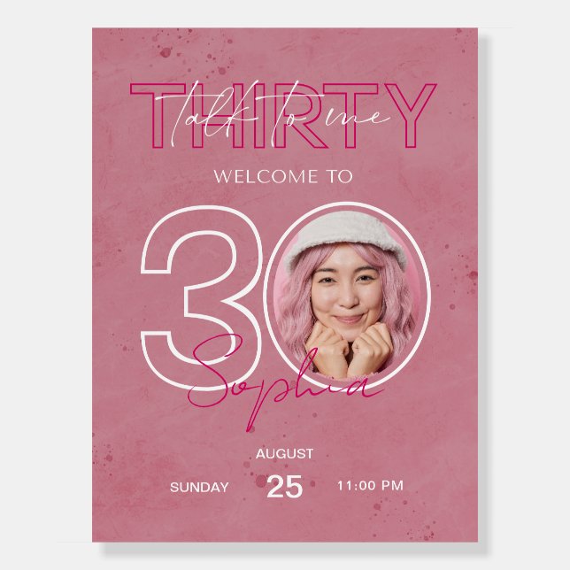 Talk Thirty To Me Pink Birthday Welcome Sign (Front)