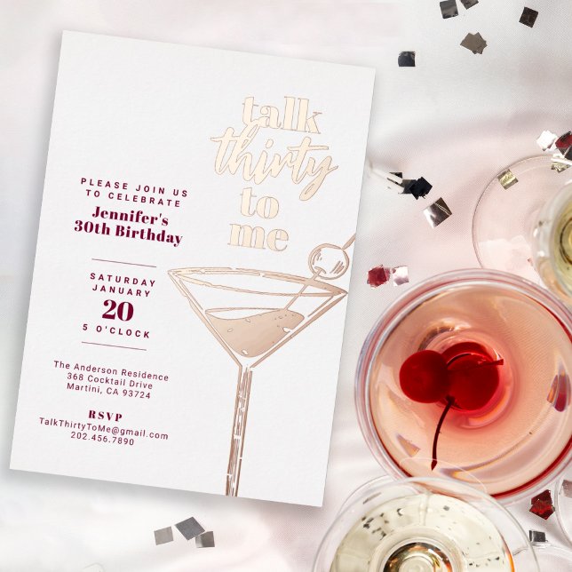 Talk Thirty To Me Pink Gold 30th Birthday Party Foil Invitation (Creator Uploaded)