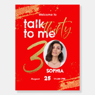 Talk Thirty To Me Red Birthday Welcome Sign