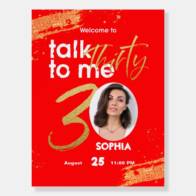 Talk Thirty To Me Red Birthday Welcome Sign (Front)