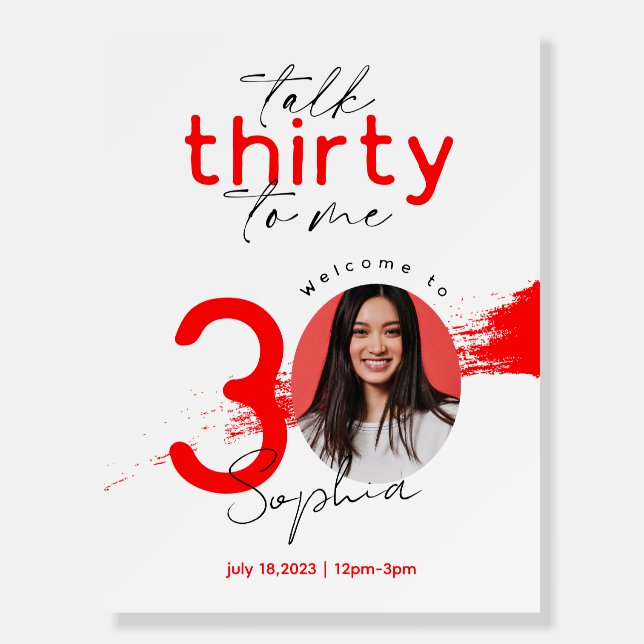 Talk Thirty To Me Red Birthday Welcome Sign (Front)