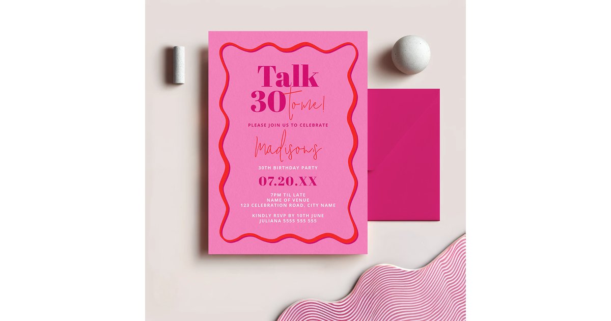 Talk Thirty To Me Wavy Border 30th Birthday Invitation | Zazzle