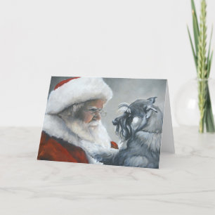 Talk with Santa Schnauzer Dog Art Greeting Card