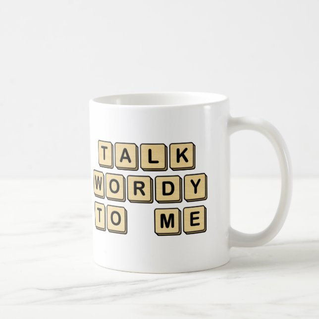 Talk Wordy to Me Wooden Tile Mug (Right)