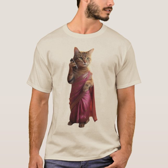 Talkative Kitty in a Sari – Fashion Meets Fun T-Shirt (Front)