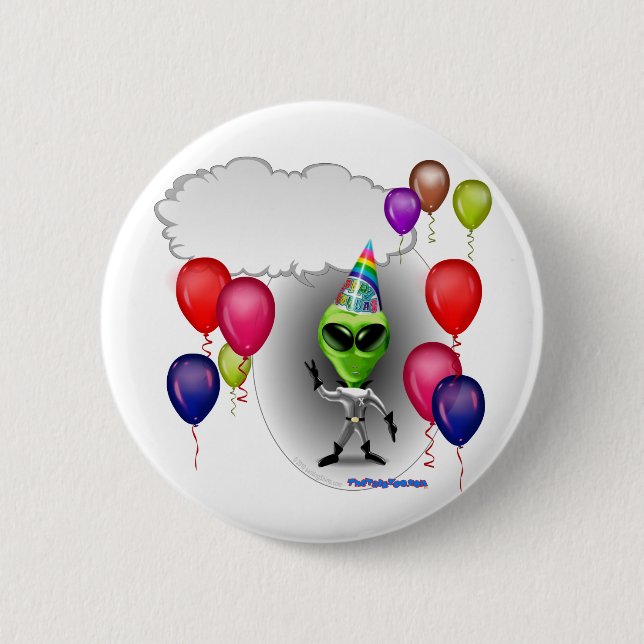 Talking Birthday Party Alien Pinback Button (Front)