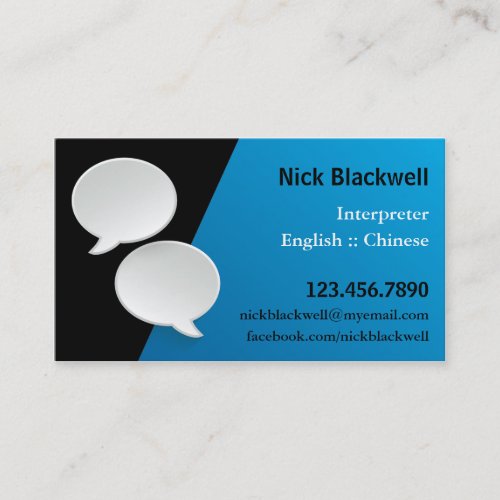 Talking Bubbles Interpreter Business Card