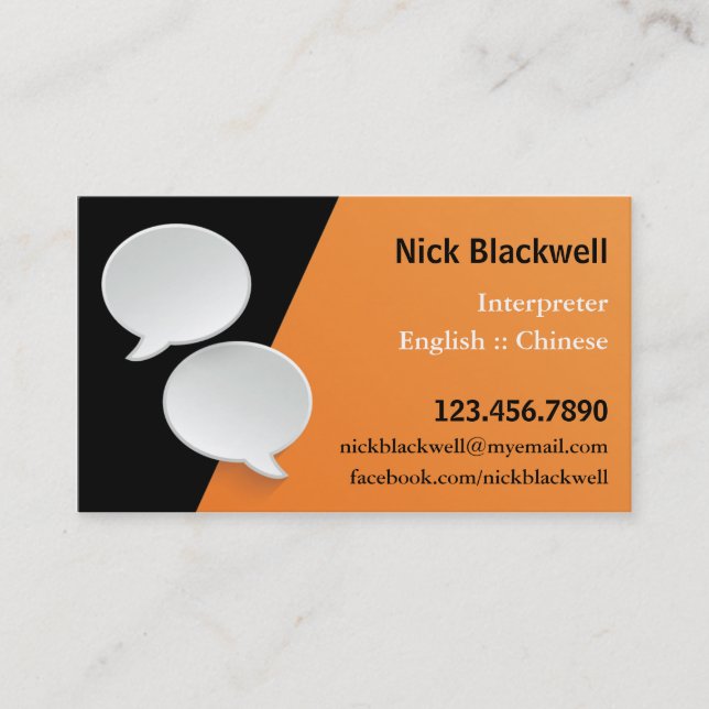 Talking Bubbles Interpreter Business Card (Front)