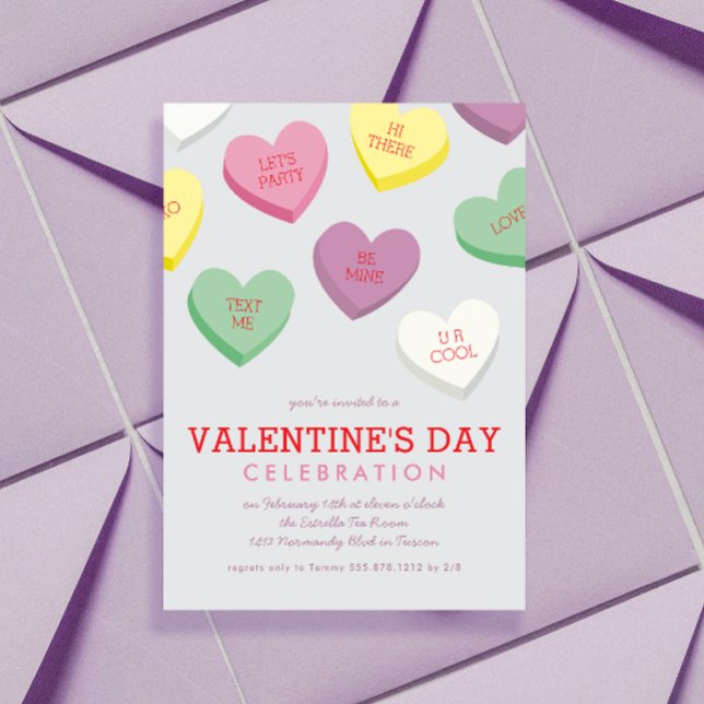 Talking Candy Heart Valentine Day Party Invitation (Creator Uploaded)