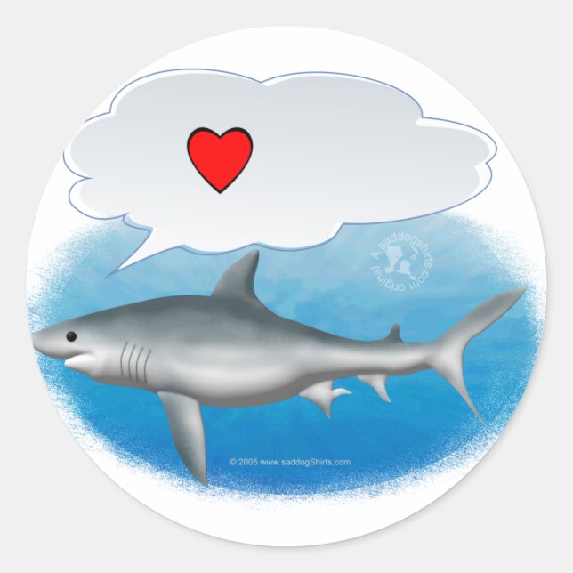 Talking "I heart" shark Classic Round Sticker (Front)