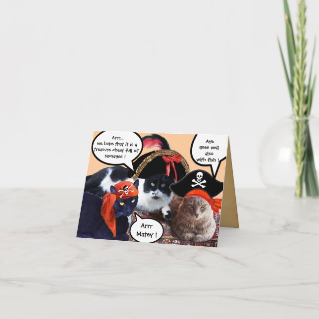 TALKING PIRATE CATS ,ANTIQUE PIRATES TREASURE MAPS CARD (Front)