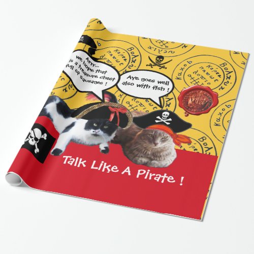 TALKING PIRATE CATSANTIQUE PIRATES TREASURE MAPS WRAPPING PAPER