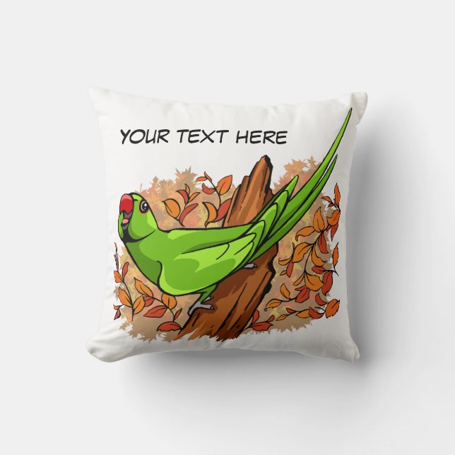 Talking ringneck parrot text is customizable throw pillow (Front)