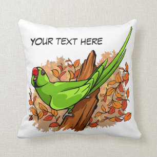 Talking ringneck parrot text is customizable throw pillow