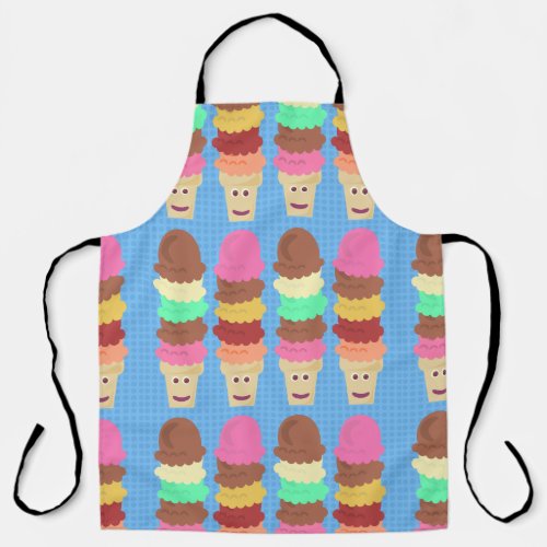 Tall and Tasty Colorful Cartoon Ice Cream Cones  Apron