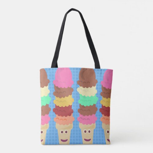 Tall and Tasty Colorful Cartoon Ice Cream Cones Tote Bag