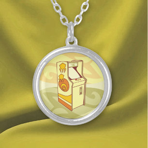 Tall arcade game console silver plated necklace