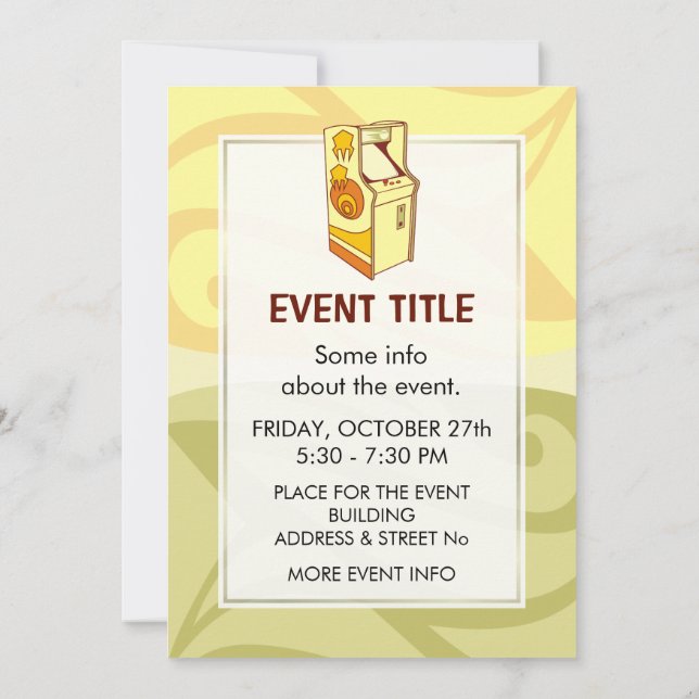 Tall Arcade Games Console Invitation (Back)