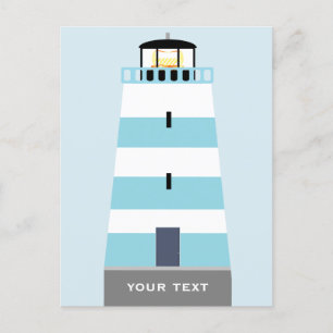 Tall Blue and White Lighthouse Personalised Holiday Postcard