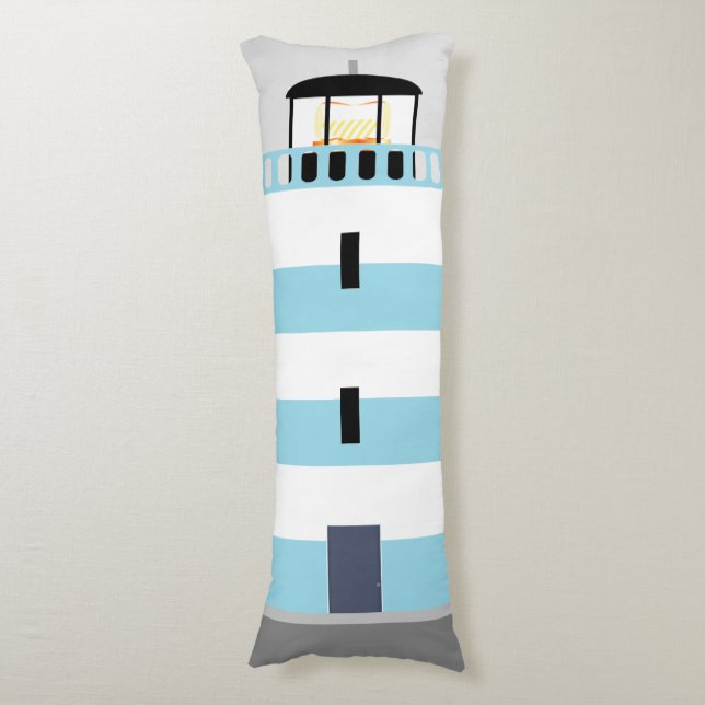 Tall Blue and White Stripey Lighthouse Body Pillow (Front Vertical)