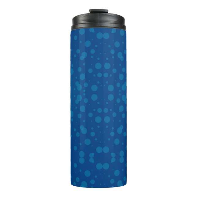 Tall blue travel mug with a black lid (Front)