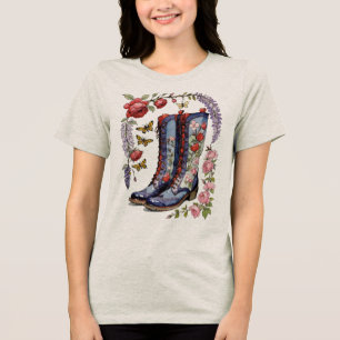 Tall Boots With Lilacs Roses and Butterflies Tri-Blend Shirt