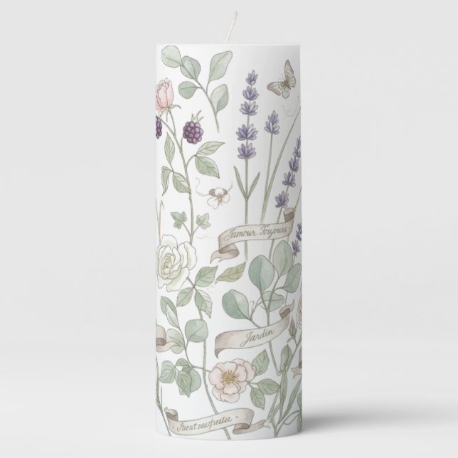 Tall Botanical Pillar Candle (Front)