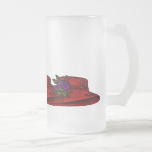 Tall Brocade Red Hat Glass Mug