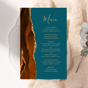 Tall Budget Rust Gold Agate Teal Wedding Menu