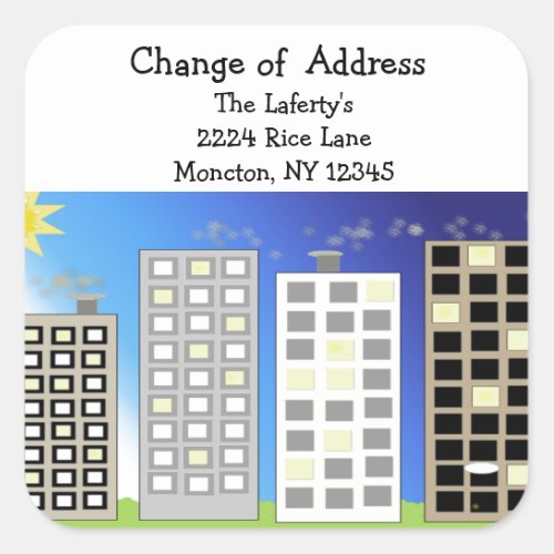 Tall Buildings Change of Address Square Sticker