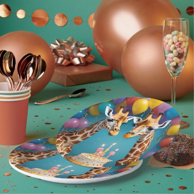 **"Tall Celebrations: A Giraffe's Birthday Bash"** Paper Plates (Multi)