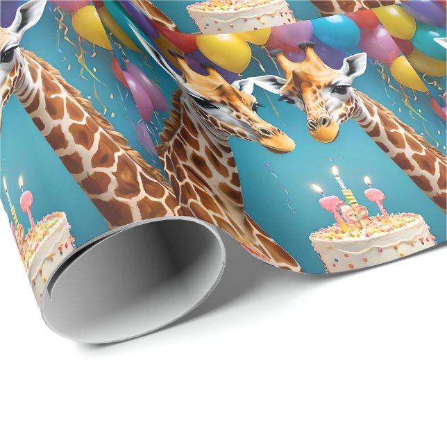 **"Tall Celebrations: A Giraffe's Birthday Bash"** Wrapping Paper (Roll Corner)