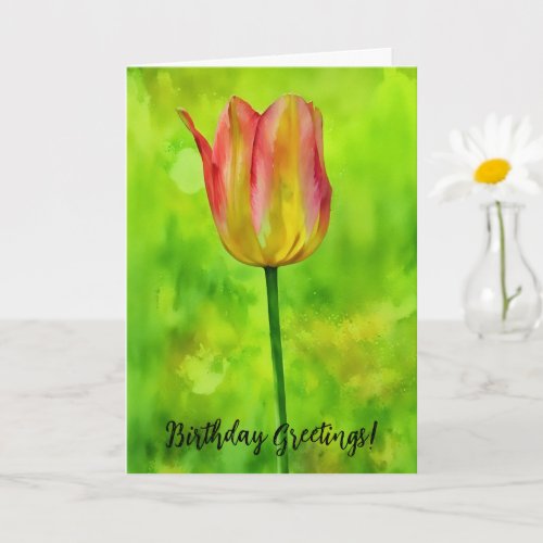 Tall Colorful Tulip Flower Art Birthday Card